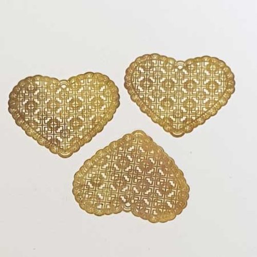 Lot n°071 3 pendentifs coeur 38 mm doré filigrane estampe