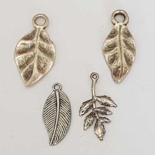 Lot n°077 4 pendentifs feuilles 35 mm argent filigrane estampe
