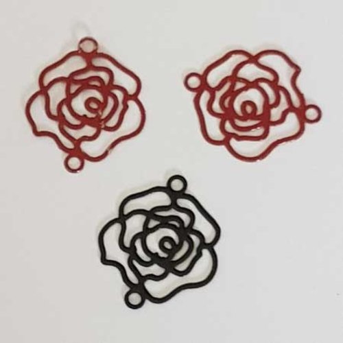 Lot n°058 3 pendentifs fleurs 16 mm rouge et noir filigrane estampe intercalaire entre deux