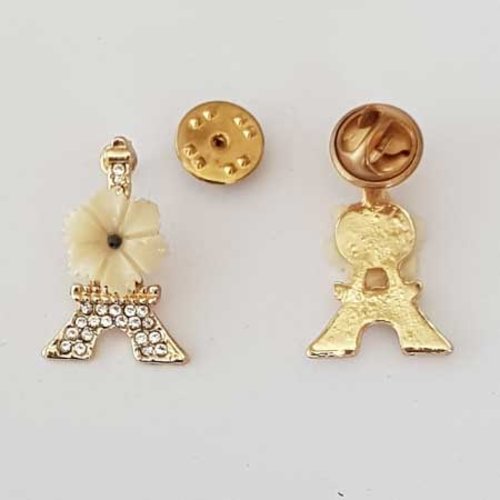 Support pin's n°112 x 1 pièce tour eiffel doré et strass