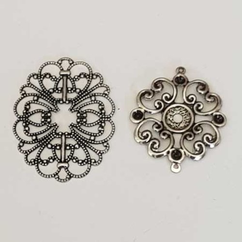 Lot n°084 2 pendentifs fleurs 34 mm argent estampe filigrane