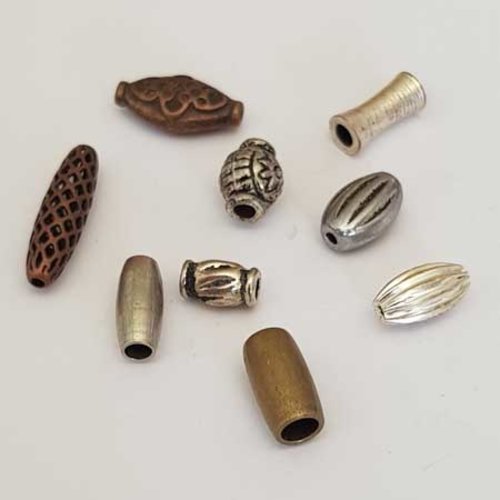 Lot n°087 9 pendentifs tubes 19 mm argent bronze intercalaire estampe filigrane