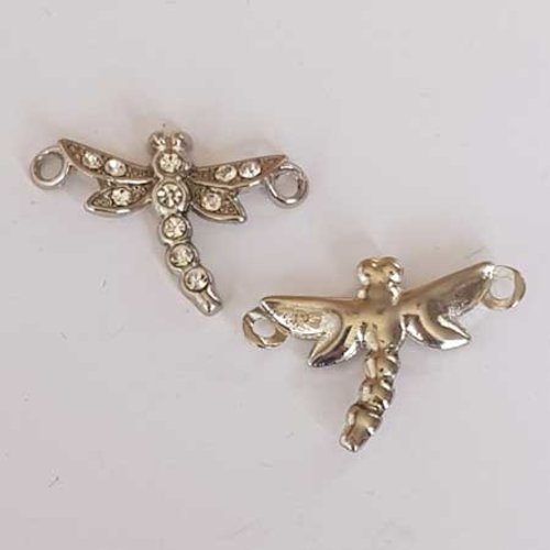 Lot n°093 pendentif breloque libellule argent et strass 26 mm intercalaire