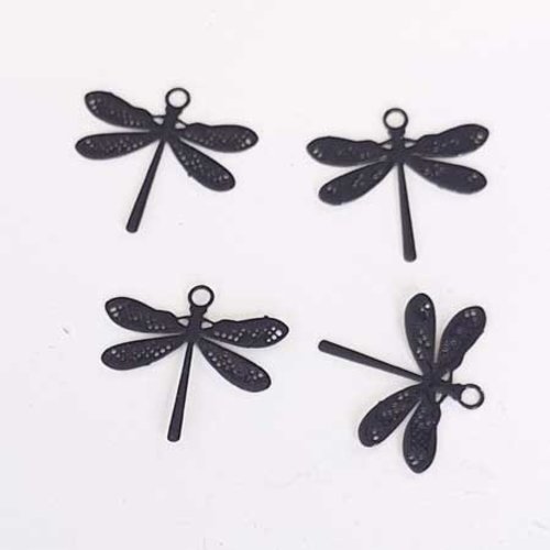 Lot n°099 1 pendentif breloque libellule noir 14 mm estampe filigrane
