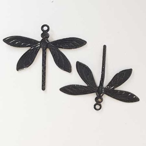 Lot n°095 pendentif breloque libellule noir 41 mm estampe filigrane