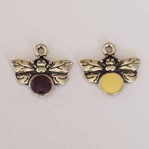 Lot n°104 2 pendentifs breloques abeilles argent emaillé blanc cassé violet 15 mm