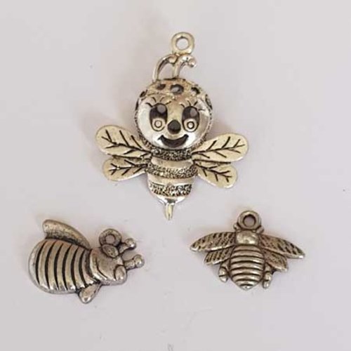 Lot n°105 3 pendentifs breloques abeilles argent 37 mm