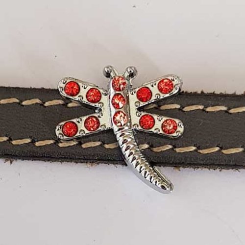 Lot n°109 pendentif breloque libellule passant 10 mm argent et strass rouge