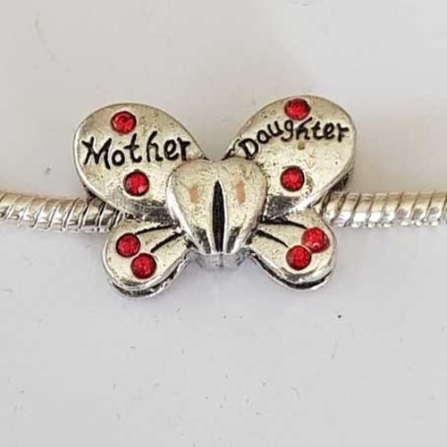 Lot n°110 pendentif breloque papillon passant 5 mm argent et strass rouge