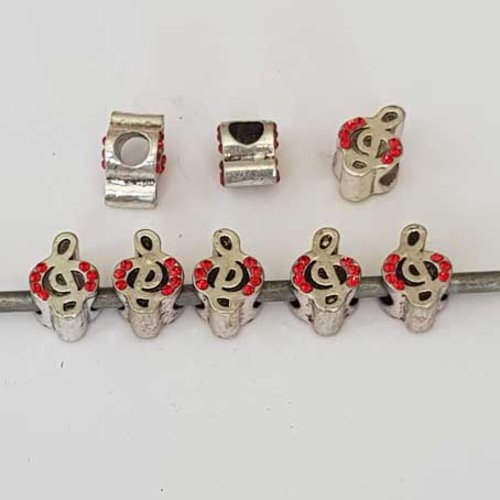 Lot n°111 pendentif breloque clé de sol passant 5 mm argent et strass rouge