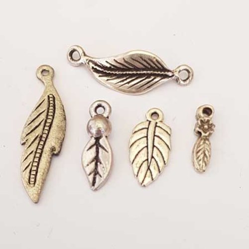 Lot n°138 5 breloques feuilles du 16 mm au 34 mm argent intercalaire