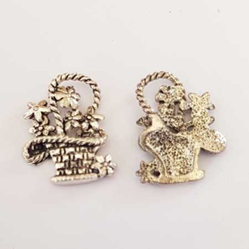 Lot n°150 1 breloque pendentif panier de fleur 21 mm argent