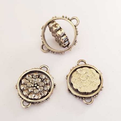 Lot n°153 1 breloque pendentif rond 27 mm argent connecteur intercalaire pivotant