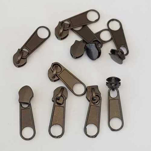 Curseur etain foncé acier pour fermeture éclair polyester maille nylon 3 mm