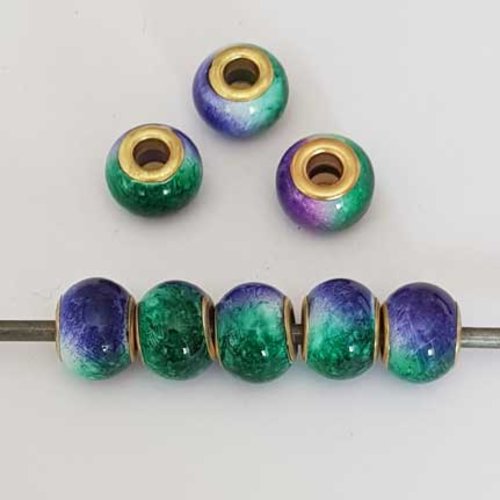 Perle n°1128-01 compatible européen style pandora multicolore vert violet pour maille serpent