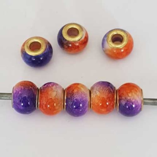 Perle n°1128-02 compatible européen style pandora multicolore orange violet pour maille serpent