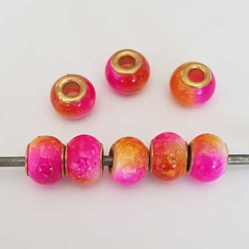 Perle n°1128-03 compatible européen style pandora multicolore orange rose