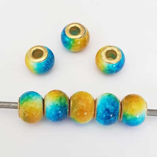 Perle n°1128-04 compatible européen style pandora multicolore bleu jaune pour maille serpent