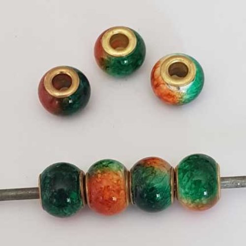 Perle n°1128-06 compatible européen style pandora multicolore vert marron pour maille serpent