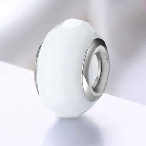Perle n°0867 perle à facette blanc et argent 925 perle européen pour maille serpent