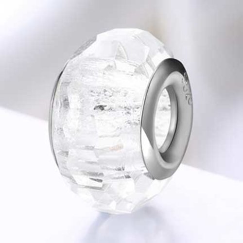 Perle n°0867 perle à facette transparent et argent 925 perle européen pour maille serpent