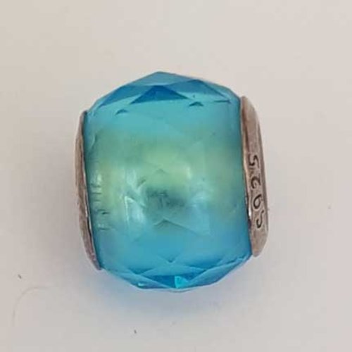 Perle n°0870 en verre facetté et argent 925 perle européen pour maille serpent