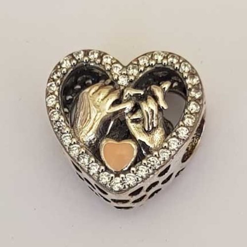 Perle n°0872 en argent 925, coeur orné de pierre de zirconium perle européen pour maille serpent