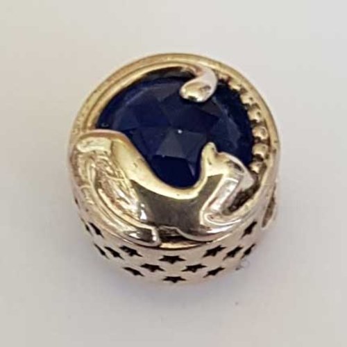 Perle n°0873 en verre facetté orné d'un chat argent 925 perle européen pour maille serpent