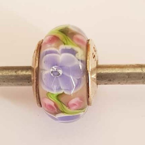Perle n°0879 en verre et argent 925 perle européen pour maille serpent