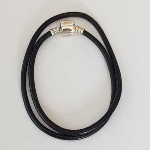Bracelet double cuir lisse 34 cm n°01 noir
