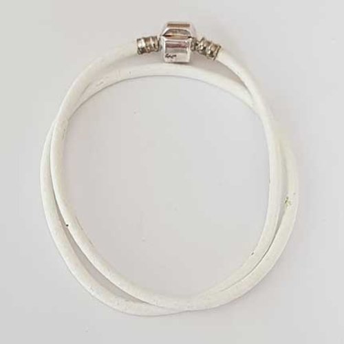 Bracelet double cuir lisse 38 cm n°01 blanc