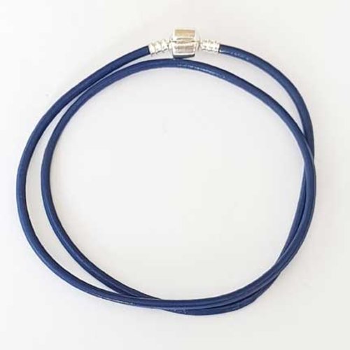 Bracelet double cuir lisse 42 cm n°01 bleu