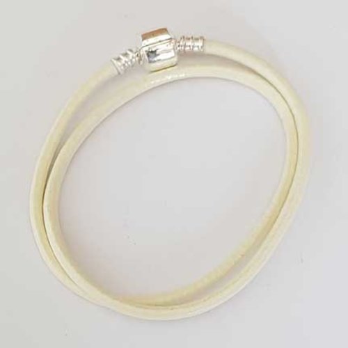 Bracelet double cuir lisse 40 cm n°01 ivoire