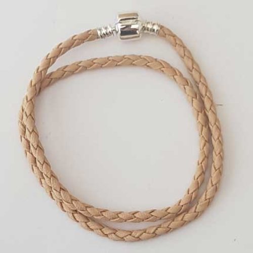 Bracelet double cuir tressé 38 cm n°01 beige