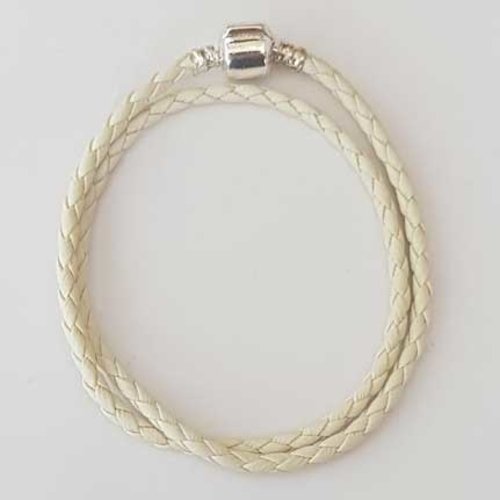 Collier cuir tressé 50 cm n°01 ivoire