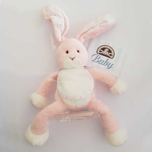 Doudou à broder lapin rose grand modèle dmc