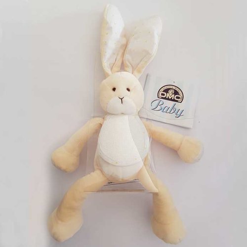 Doudou à broder lapin jaune grand modèle dmc