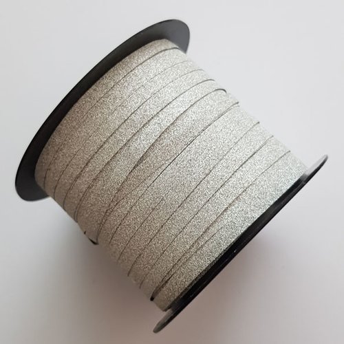 Ruban 5 mm bolduc pailleté argent au mètre
