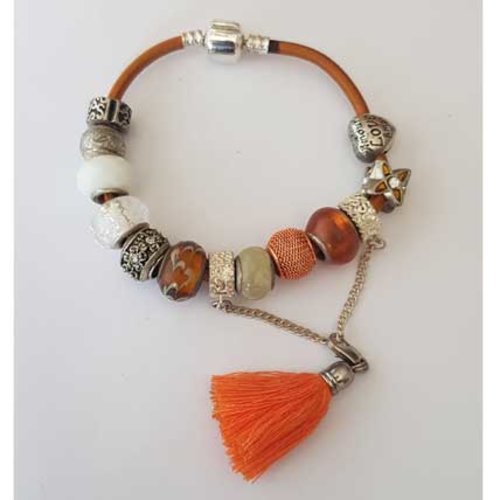 Bracelet n°03 clip européen 19 cm cordon élastique orange