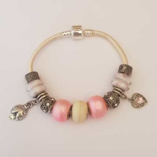 Bracelet n°05 clip européen 19 cm cordon élastique rose