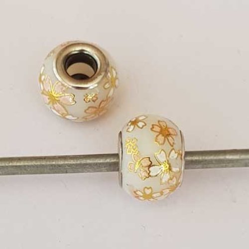 Perle n°1197 lot 2 perles européen style pandora grand trou pour maille serpent