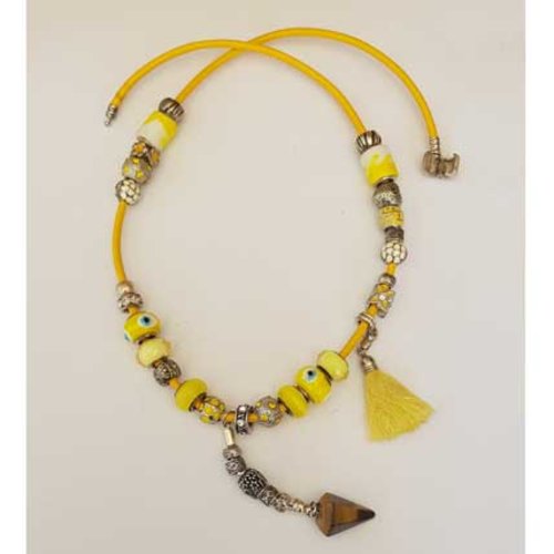 Collier n°07 fermoir clip européen 57 cm fermoir clip cuir lisse jaune
