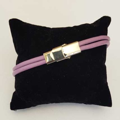 Bracelet cuir lisse pourpre 2 rangées de 03 mm ajustable au poignet