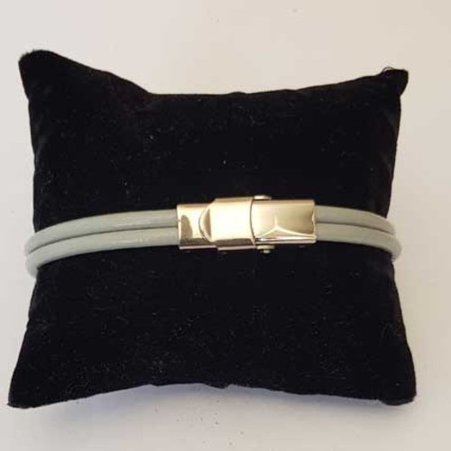 Bracelet cuir lisse rose 2 rangées de 03 mm ajustable au poignet