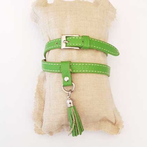 Bracelet 2 tours cuir 10 mm n°02 fermoir ardillon avec pompon