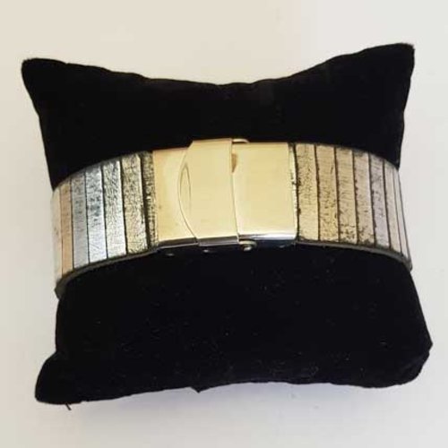 Bracelet cuir rectangle de 20 mm argent ajustable au poignet