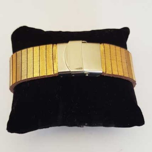 Bracelet cuir rectangle de 20 mm doré ajustable au poignet