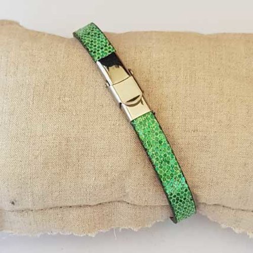 Bracelet 08 mm ajustable au poignet lanière brillante doublé cuir n°63
