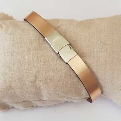 Bracelet cuir 10 mm miroir doré rosé ajustable au poignet