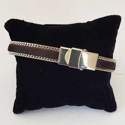 Bracelet cuir 10 mm peau bordeaux chaîne argent ajustable au poignet